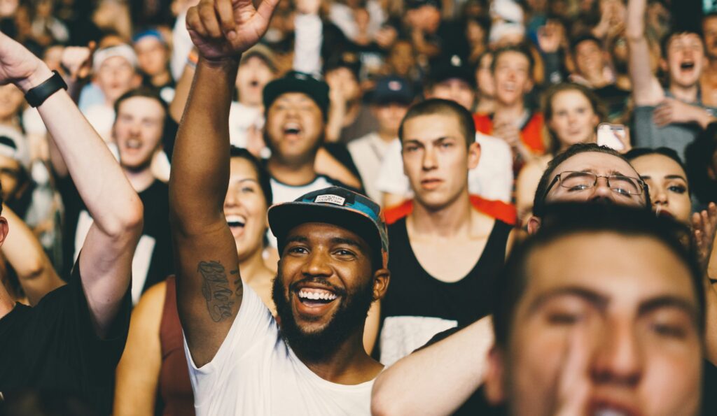 A crowd cheering